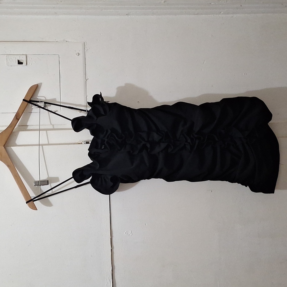 NWOT BLACK MINI RUFFLED RUCHED DRESS - Picture 6 of 10